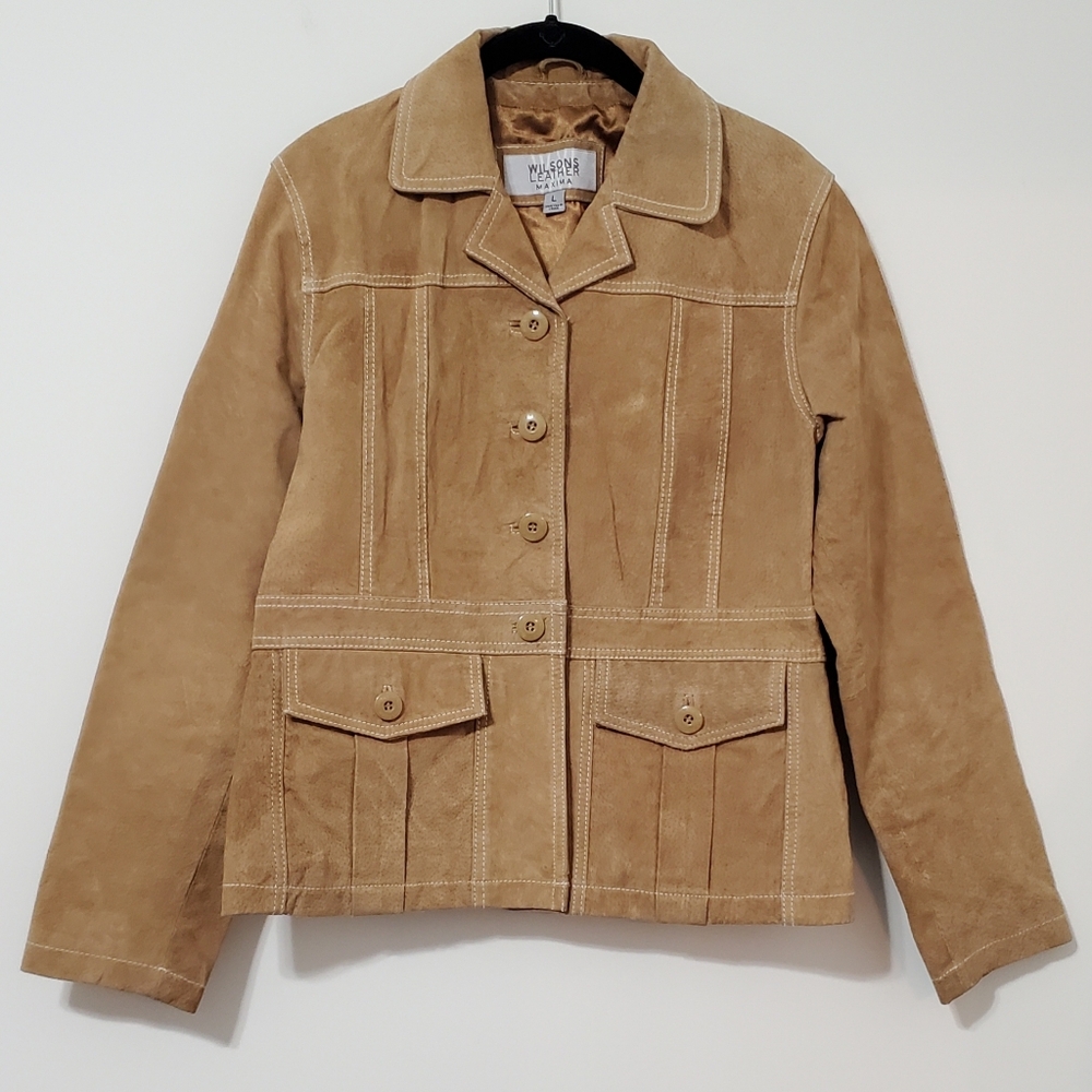 Wilson Leather Vintage 90s Maxima Tan Suede Leather Jacket Women Large